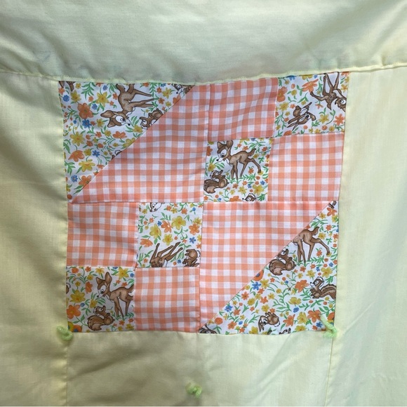 Vintage 70s handmade baby quilt yellow with squares, frog, cottagecore - Picture 10 of 10